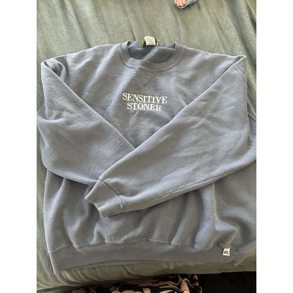 Embroidered Sweater Sensitive Stoner Size XXL Grey Blue Pullover